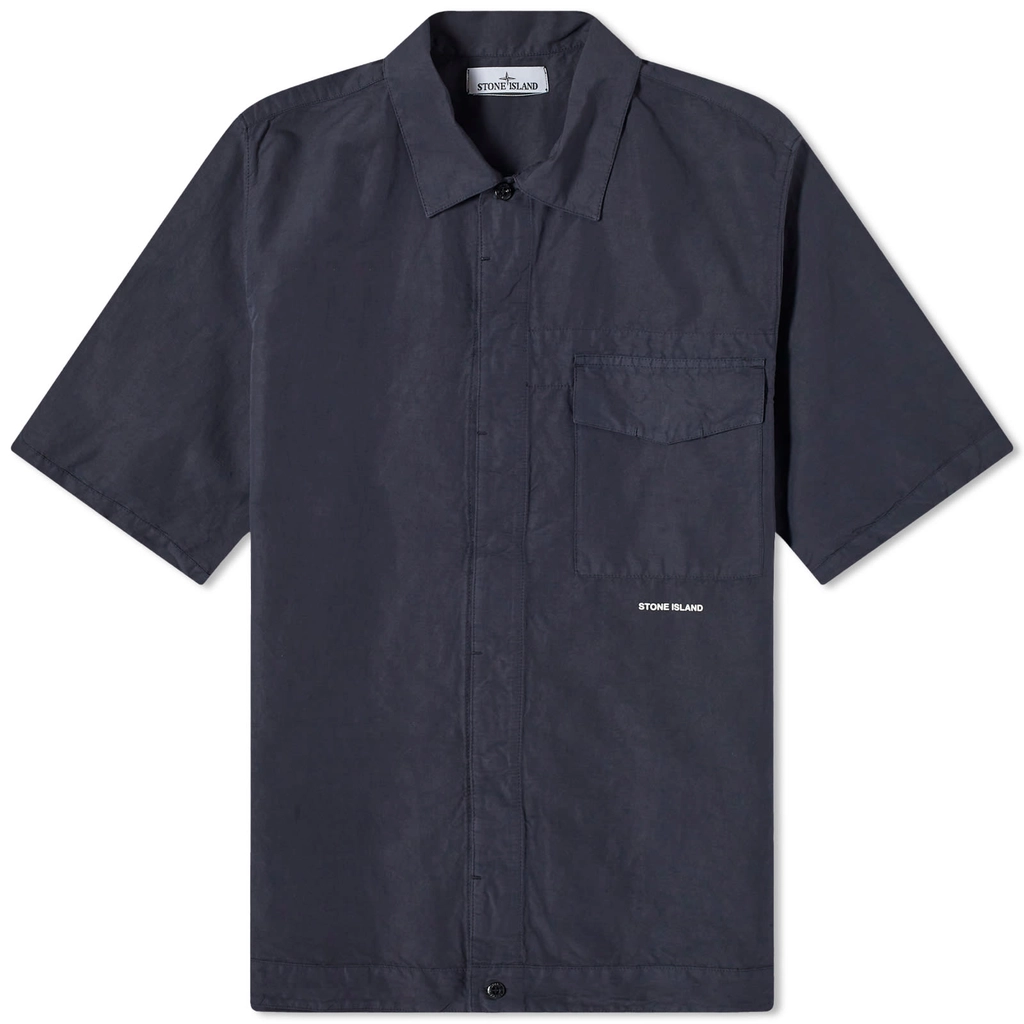 Stone Island Men's Cotton Canvas Short Sleeve Shirt Navy